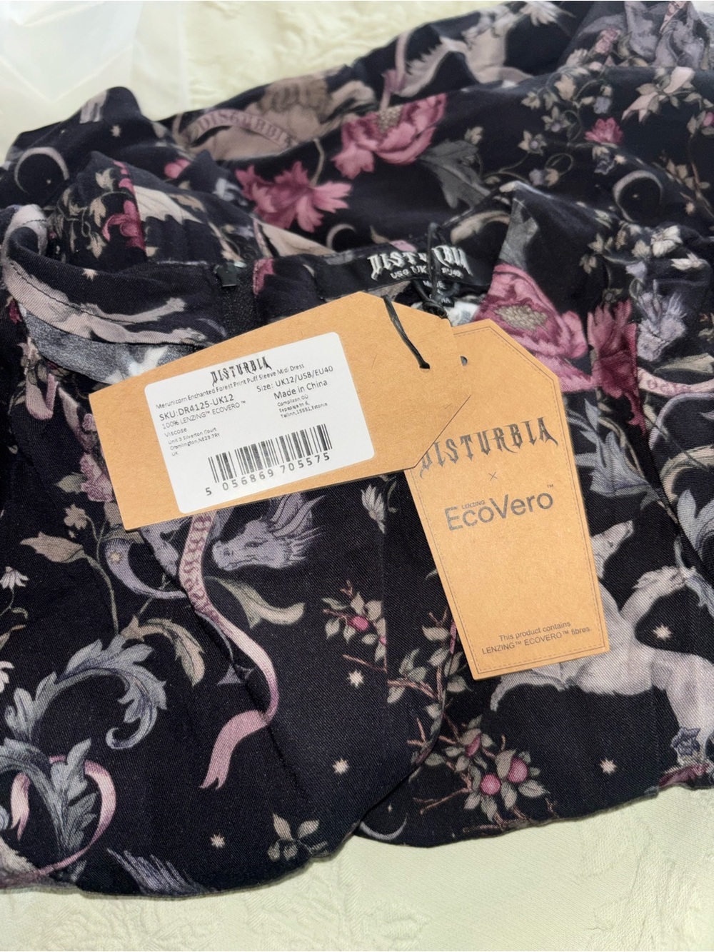 Disturbia Unicorn Mermaid Midi Dress 8 NWT Forest Print - Picture 8 of 10